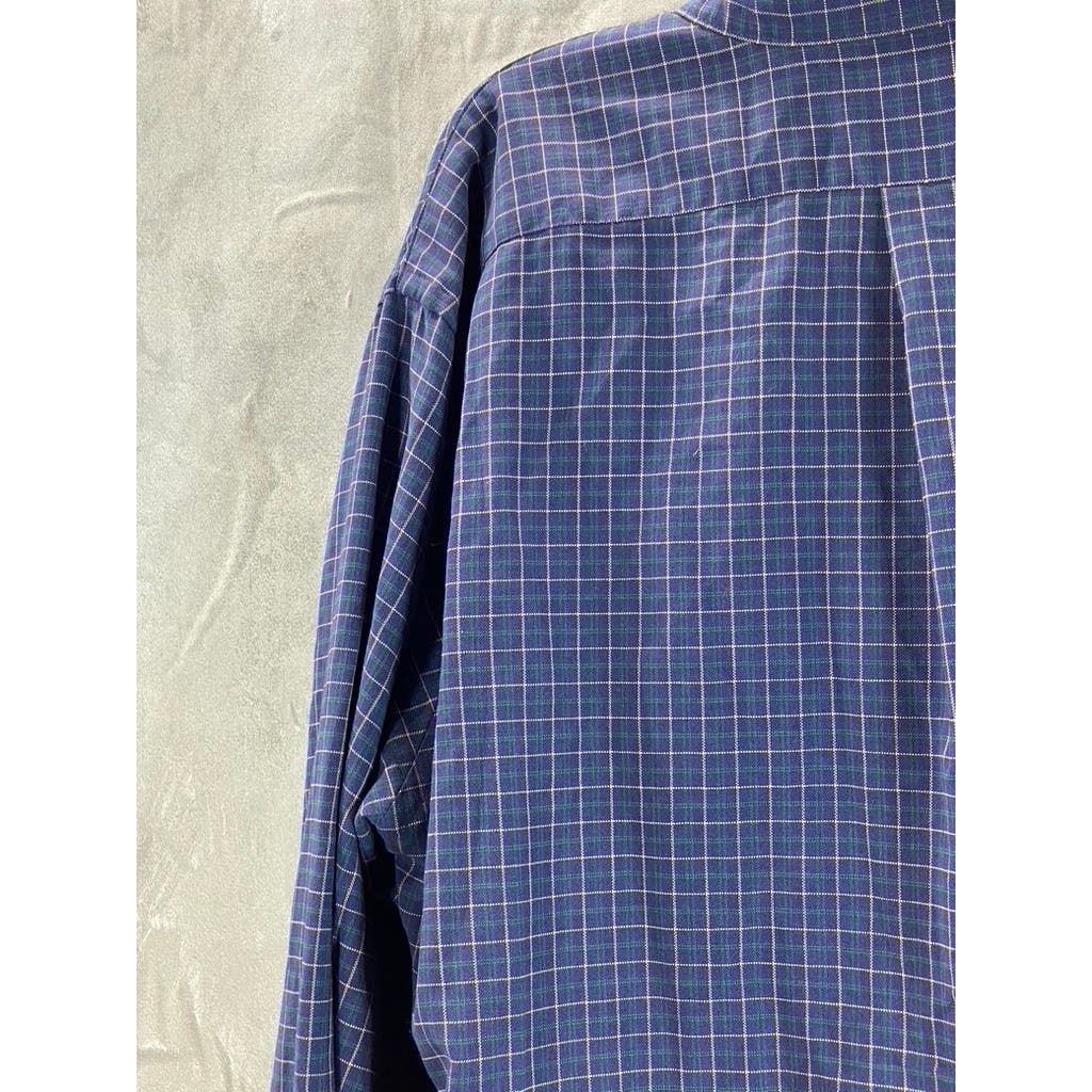 L.L. BEAN Men's Navy Mini Check Button-Up Long Sleeve Dress Shirt SZ 17.5/34