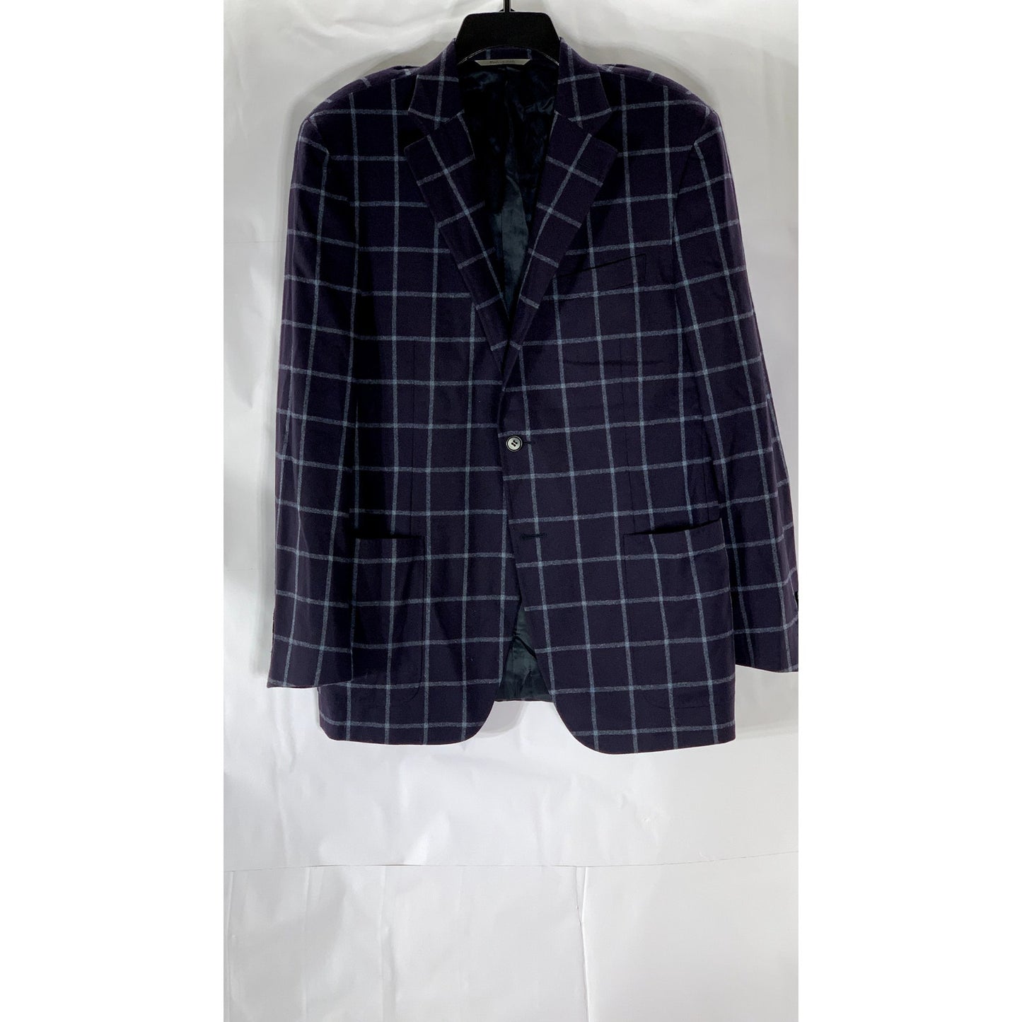 CANALII Men's Navy Windowpane Two-Button Notch Collar Long Sleeve Blazer SZ 34R