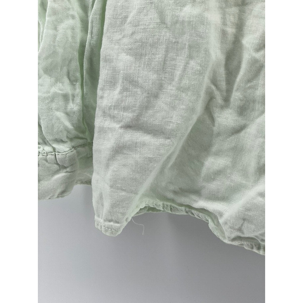 ZARA Women's Light Green Linen Keyhole Tie-Neck Long Sleeve Top SZ XS