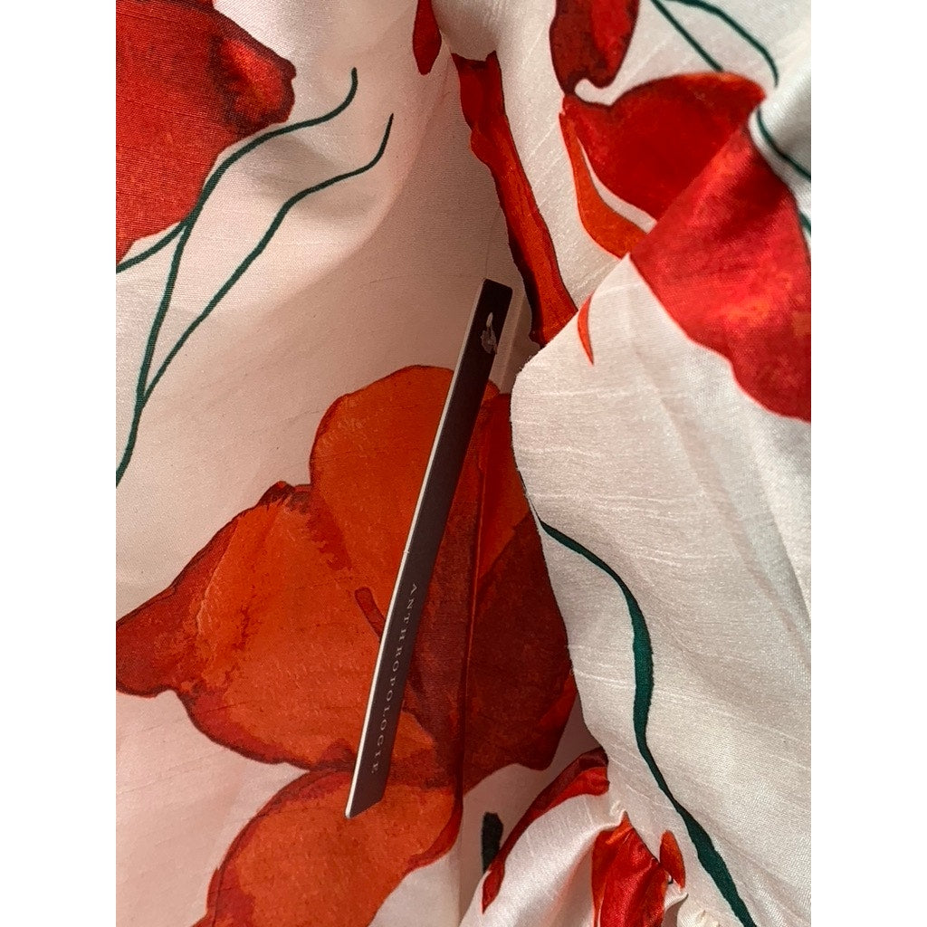 ANTHROPOLOGIE X HUTCH Women's White-Red Floral One-Shoulder Ruffle Dress SZ 10