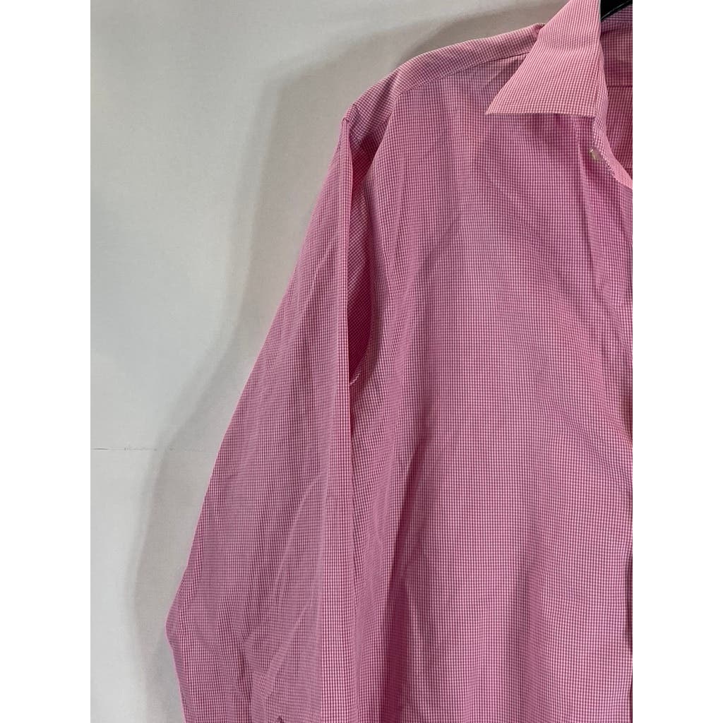 BROOKS BROTHERS 346 Men's Pink Gingham Slim-Fit Button-Up Long Sleeve Shirt SZ16