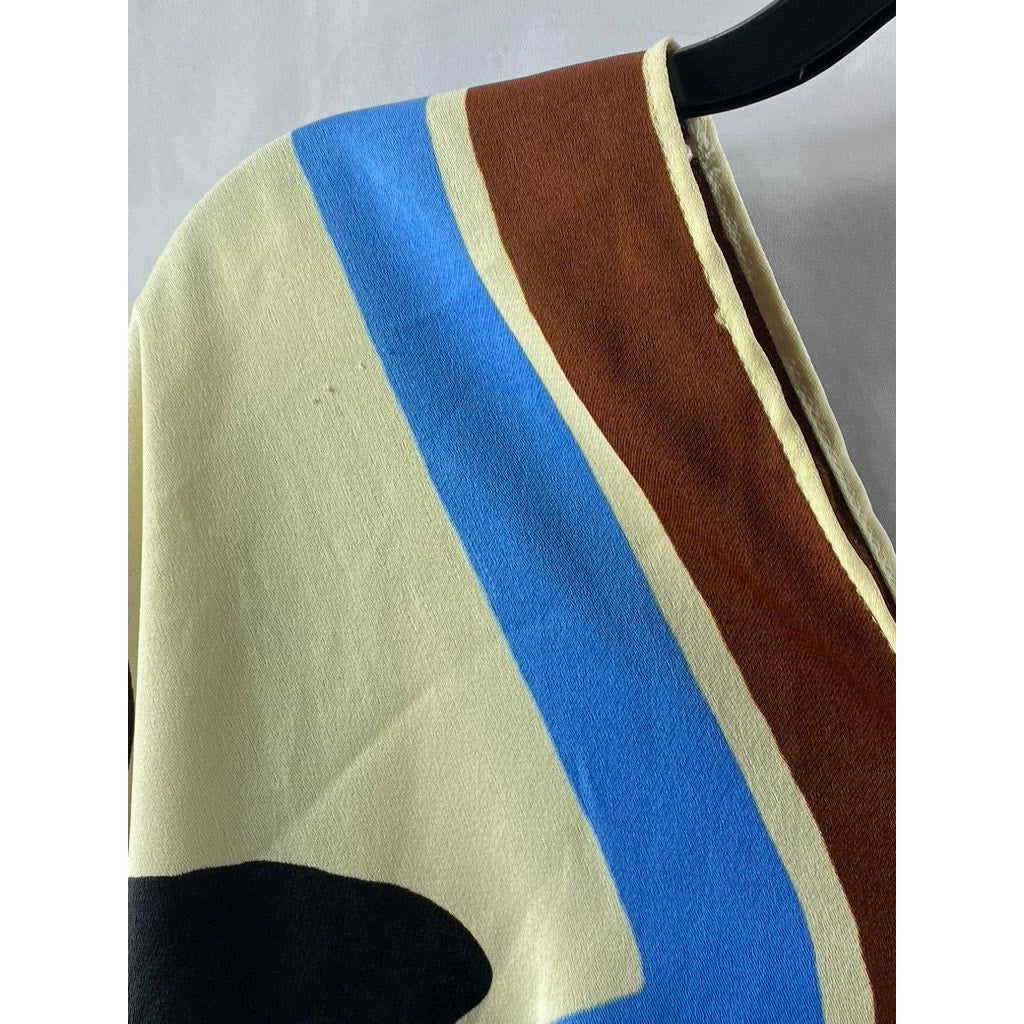 ZARA Women's Multi-Color Printed V-Neck Long Flare Tie Sleeves Top SZ S