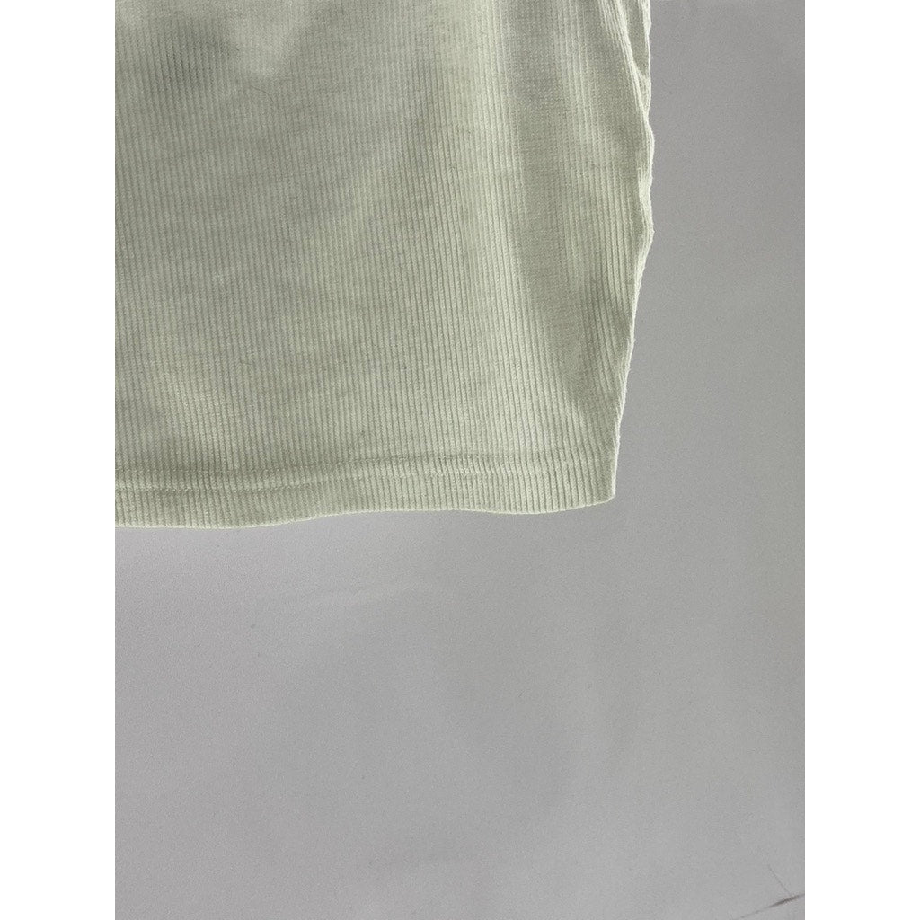 SHEIN Women's White Ribbed Lace-Trim Scoop-Neck Cropped Tank Top SZ XS