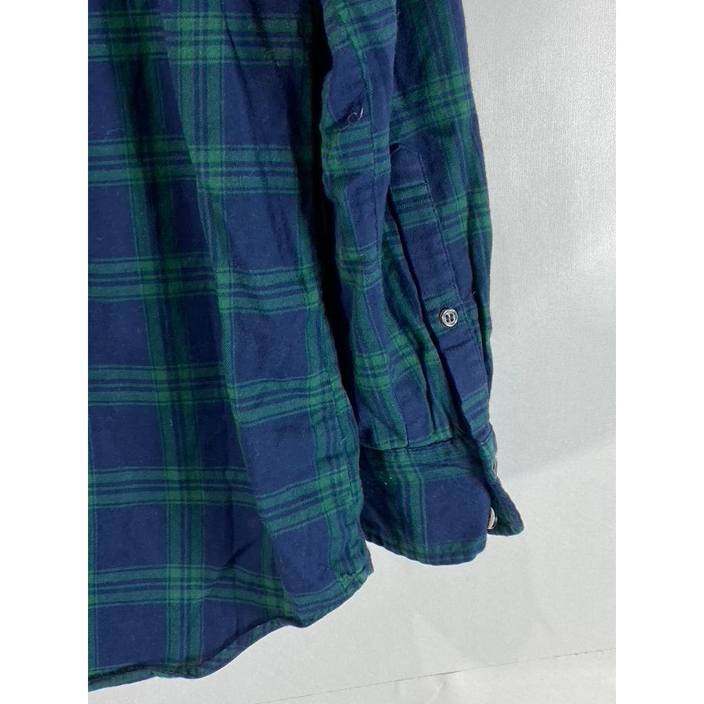 J. CREW Women's Green/Blue Plaid Boyfit Button-Up Long Sleeve Top SZ XS