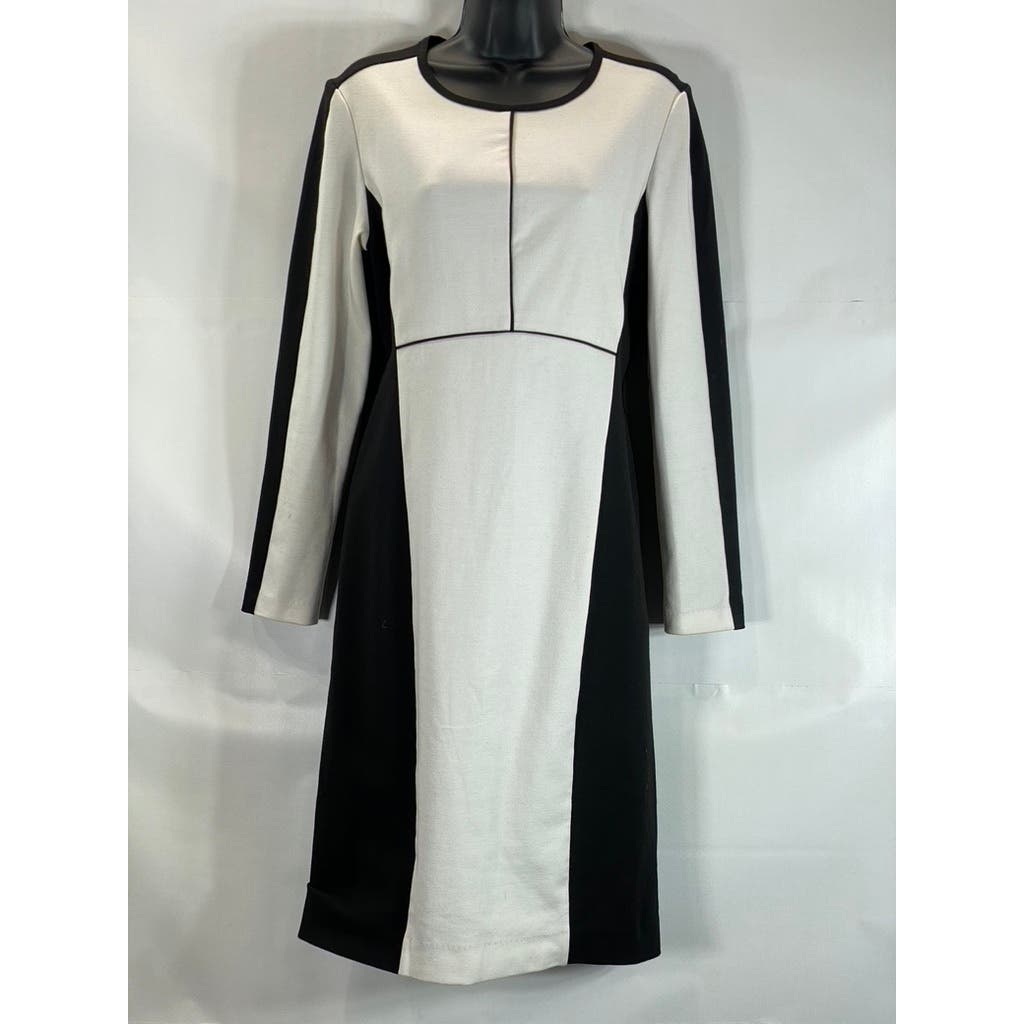 NARCISO RODRIGUEZ Women's Black/White Color Block Sheath Long Sleeve Dress SZ M