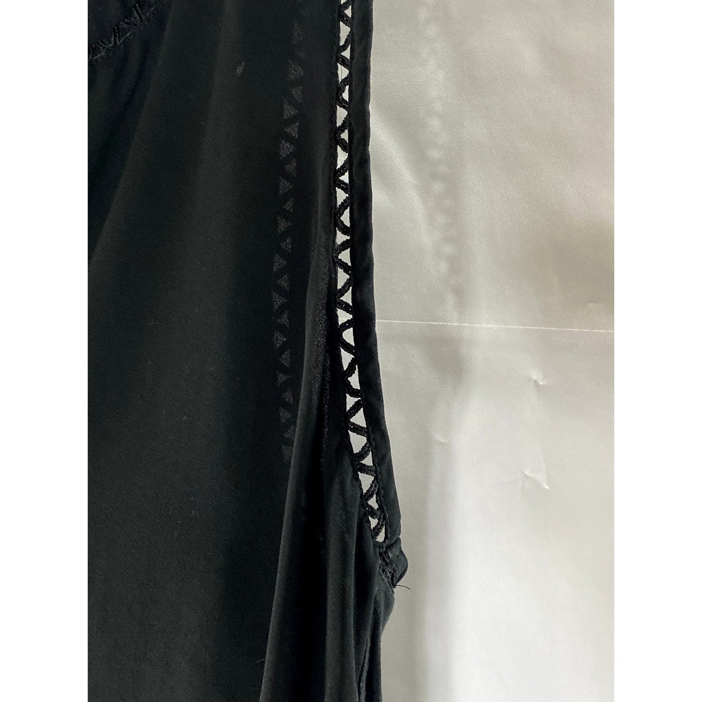 LOFT Women's Black V-Neck Cutout Knit Trim Sleeveless Sheer Top SZ S