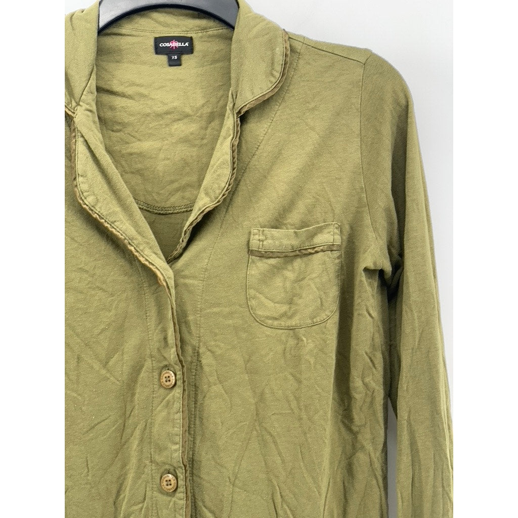 COSABELLA Women's Olive Green Relaxed-Fit Button-Up Long Sleeve Pajama Top SZ XS