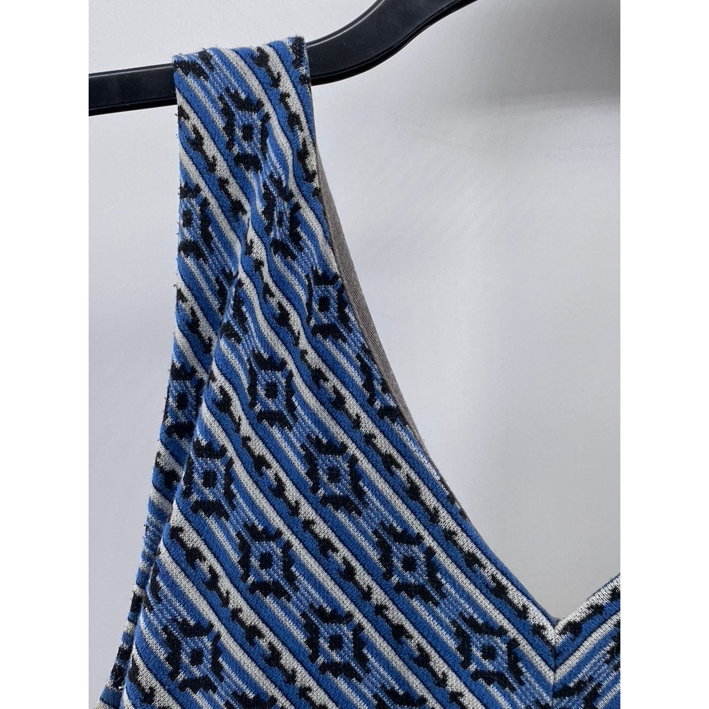 MAEVE By Anthropologie Women's Blue Printed V-Neck Sleeveless A-Line Dress SZ 10