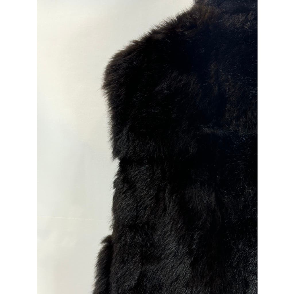 ANDREW MARC Women's Opossum Fur Leather Trim Bomber Zip Vest SZ L