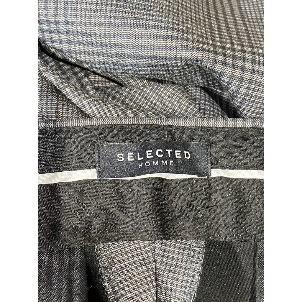 SELECTED HOMME Men's Charcoal Plaid Slight Tapered Jersey Cropped Pants SZ XL