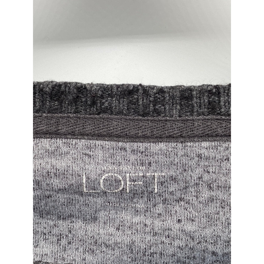 ANN TAYLOR LOFT Women's Washed Black Knit Scoop-Neck Long Sleeve Sweater SZ L