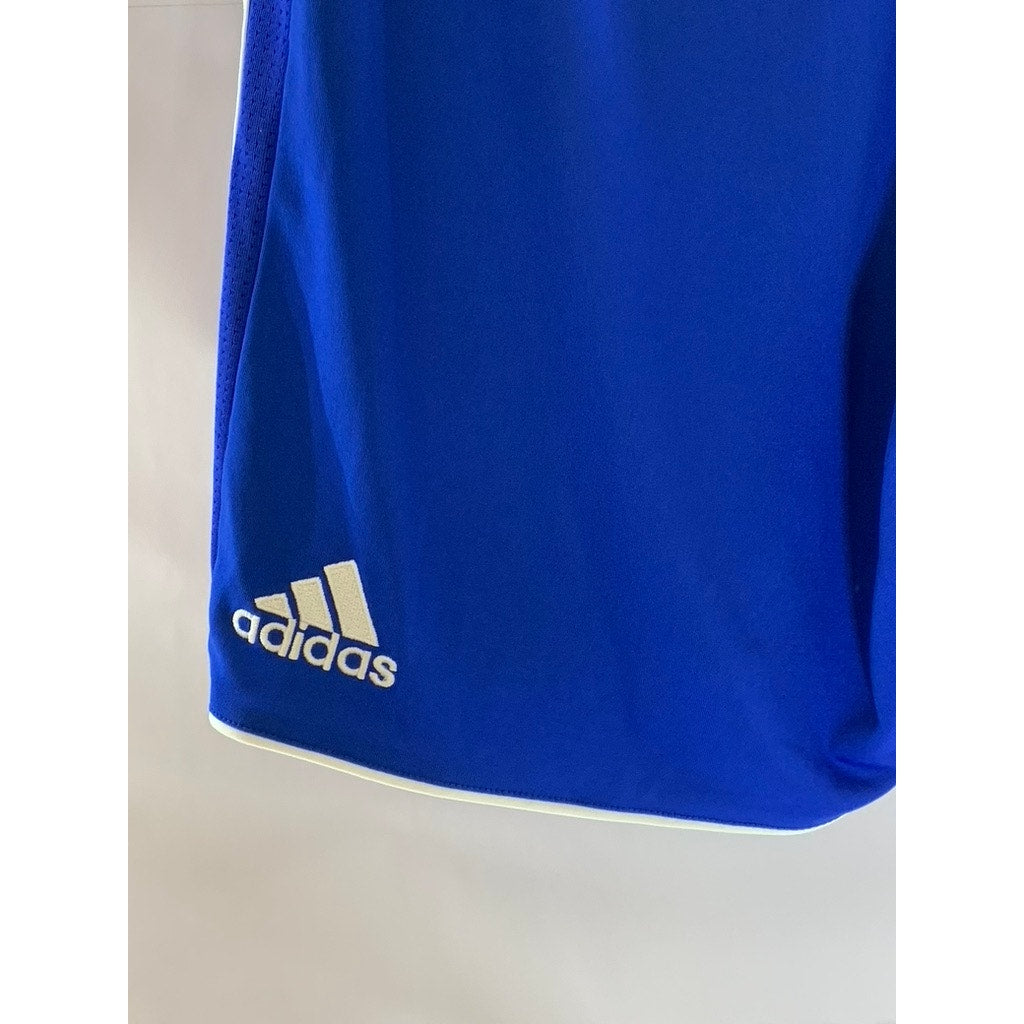 ADIDAS Women's Blue/White 3-Stripe Elastic Waist Climacool Pull-On Shorts SZ S