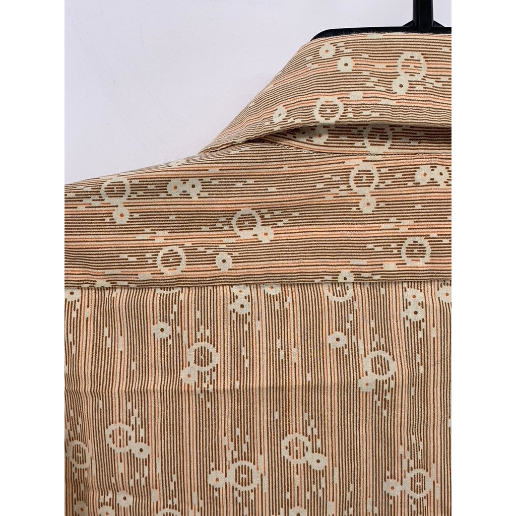 ABUNDUNT YEAR Women's Vintage Tan Printed Long Sleeve Button-Up Shirt SZ S