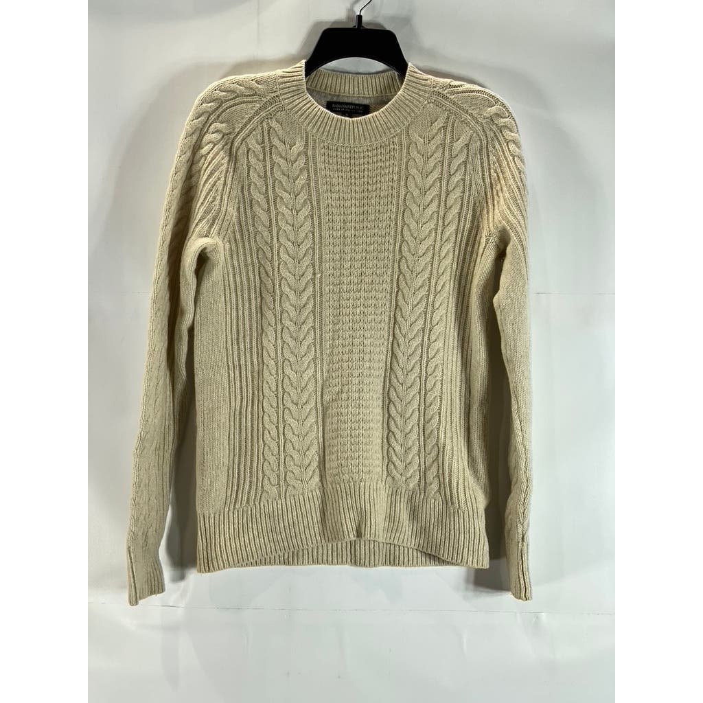BANANA REPUBLIC Men's Cream Extra Fine Merino Wool-Blend Cable-Knit Sweater SZ S