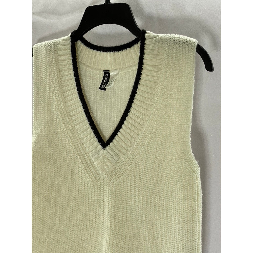 DIVIDED By H&M Women's Cream-Black Rib-Knit V-Neck Pullover Sweater Vest SZ S