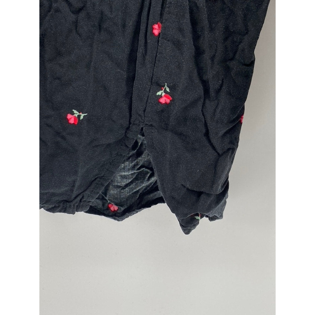 COTTON:ON Black Women's Mini Rose Print Button-Up Long Sleeve Top SZ S