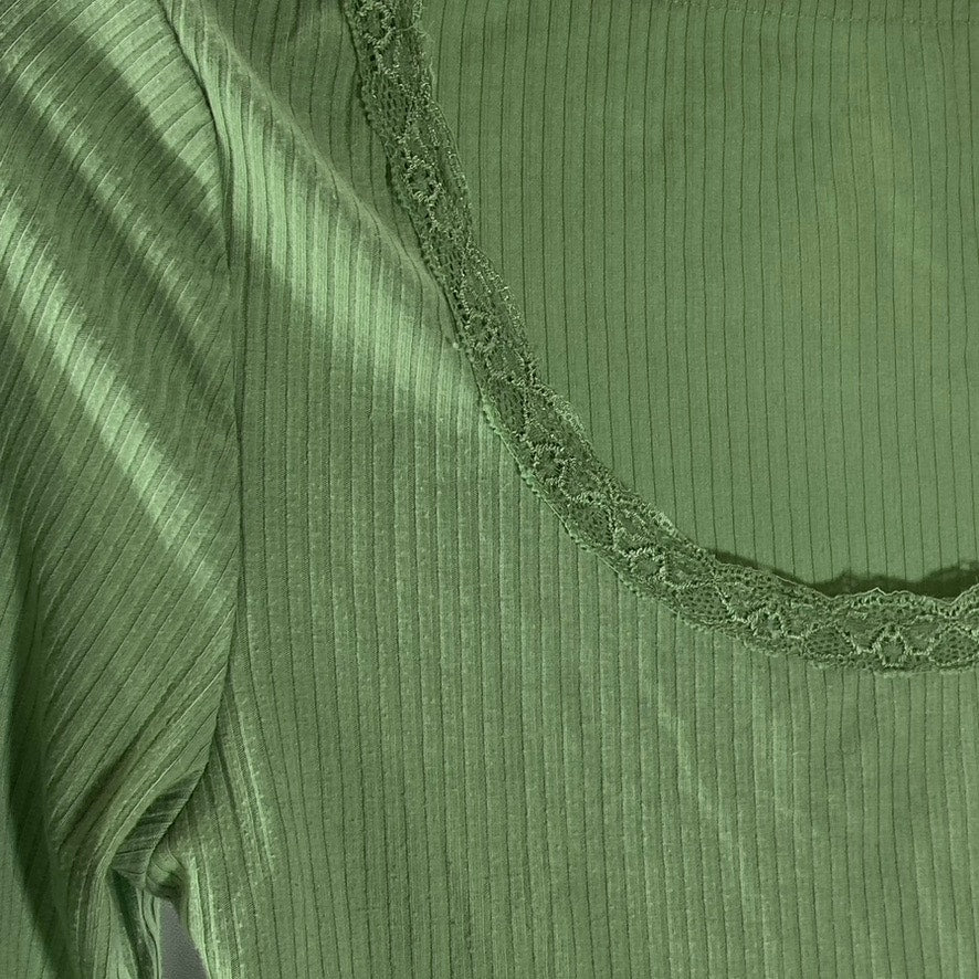 SHEIN Women's Olive Green Long Sleeve Ribbed Scoop Neck Top SZ XS US 2