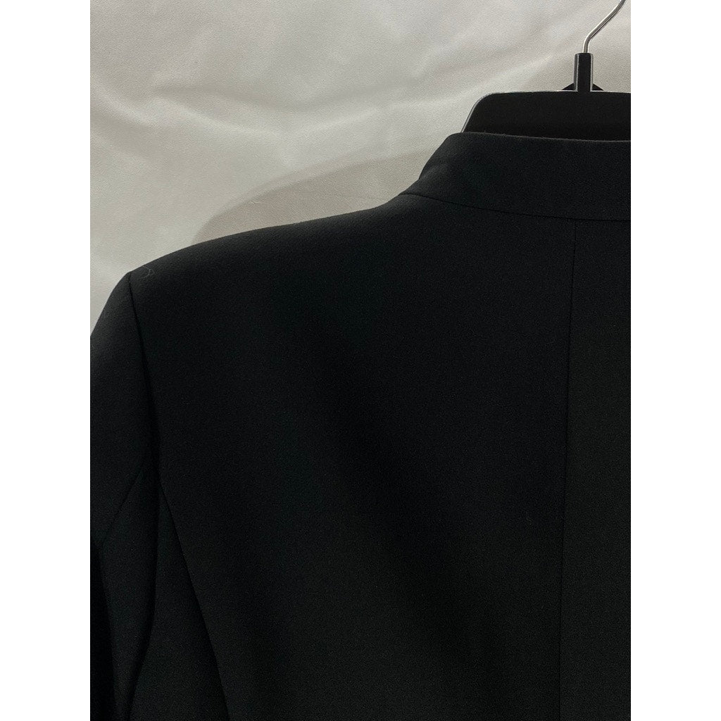 ZARA Women's Solid Black Fitted Hook-Closure Collarless Blazer SZ M