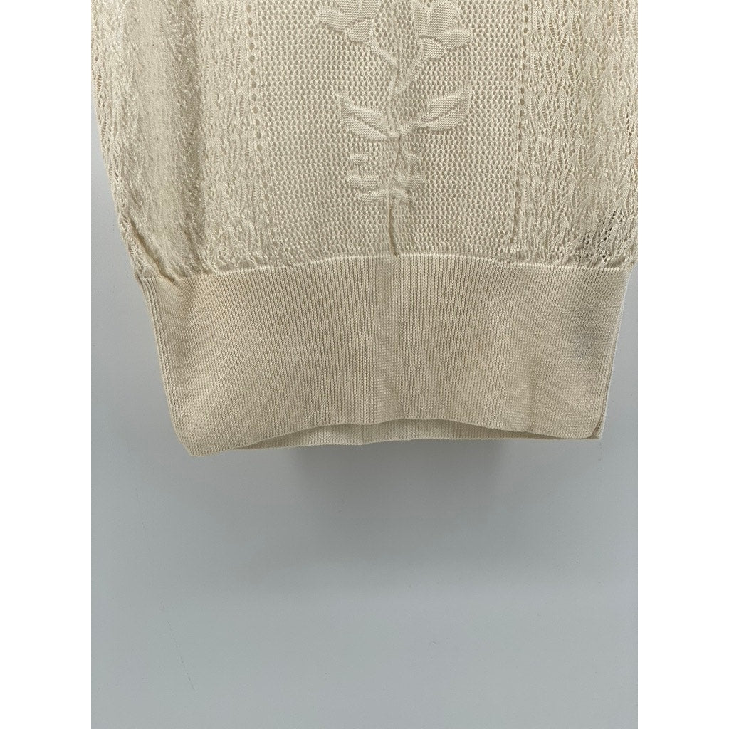 ZARA Women's Beige Knit Floral Sleeveless Pullover Top SZ S