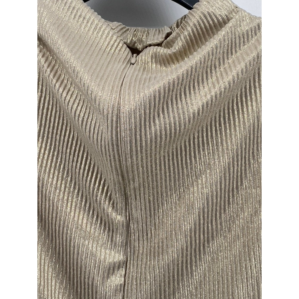 ANN TAYLOR Women's Gold Shimmer Ribbed Mock-Neck Sleeveless Top SZ S