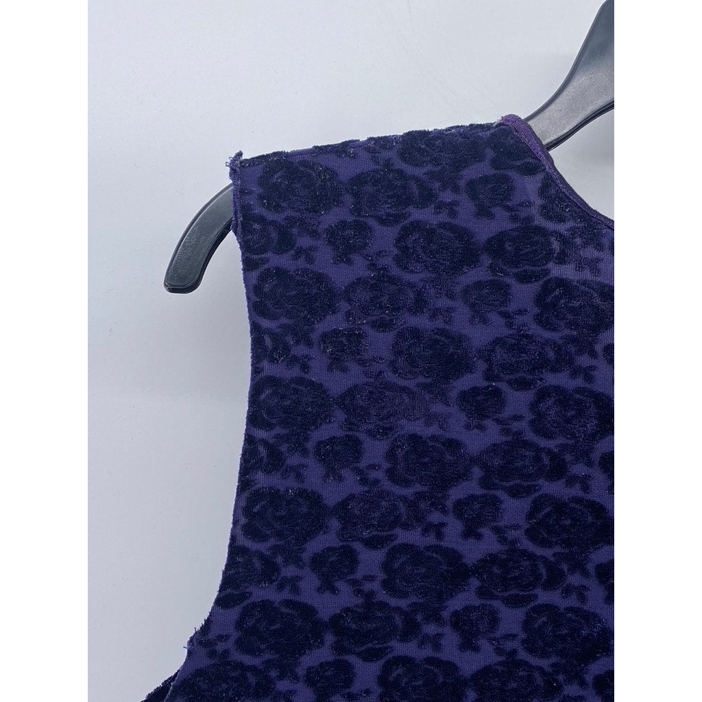 ANCHOR BLUE Women's Blue V-Neck Velvet Rose Print Sleeveless Cropped Top SZ S