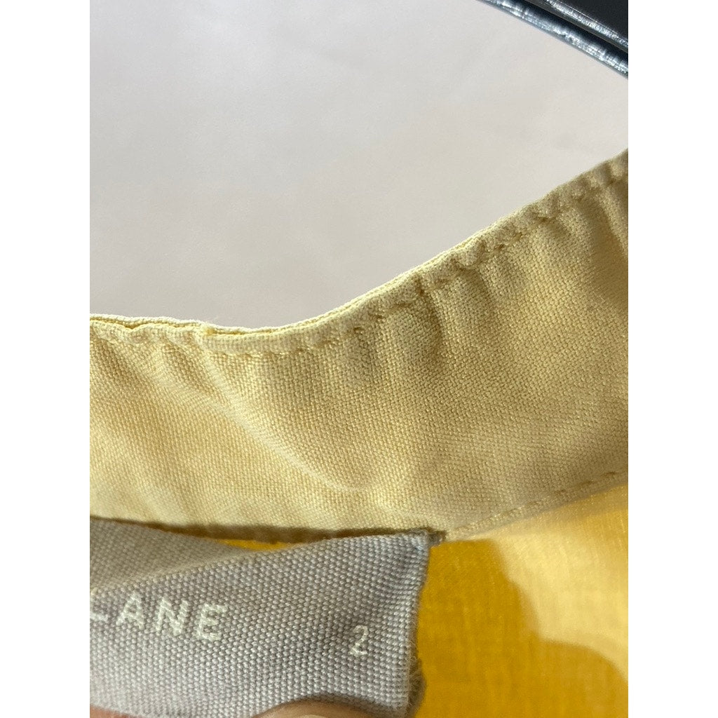 EVERLANE Women's Yellow Washable Silk Long Sleeve Henley Patch Pocket Top SZ 2