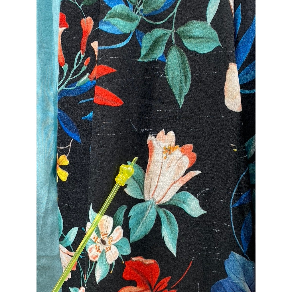 ZARA TRF OUTERWEAR Women’s Black-Multi Floral Open-Front Long Blazer SZ S