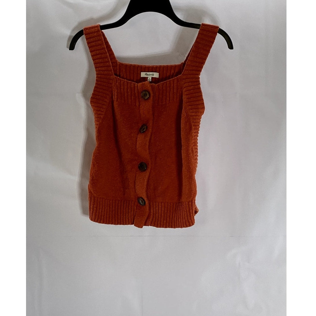 MADEWELL Women's Orange Rowe Button-Front Knit Sweater Tank Top SZ M