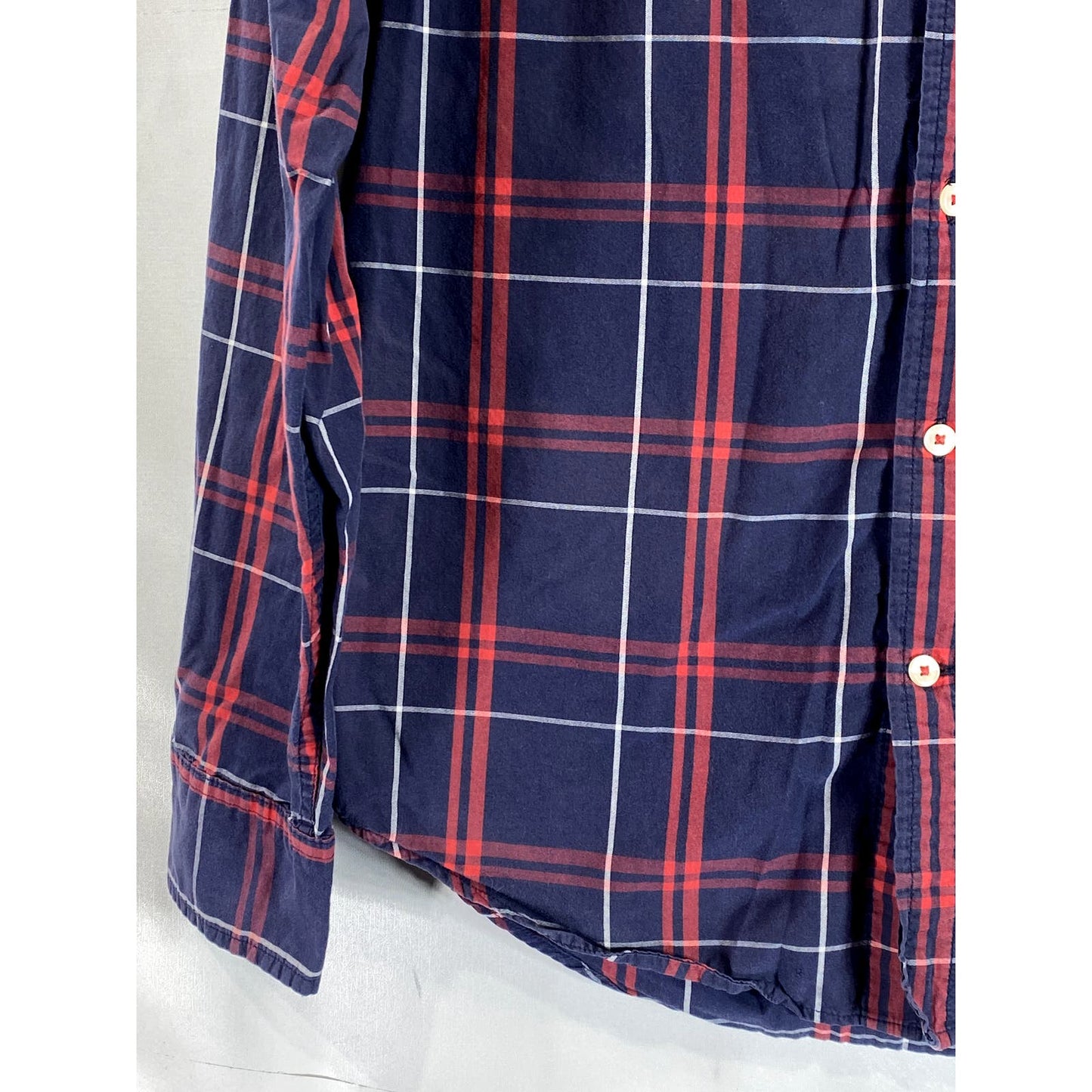 AMERICAN EAGLE OUTFITTERS Men's Navy/Red Plaid Prep-Fit Button-Up Shirt SZ S