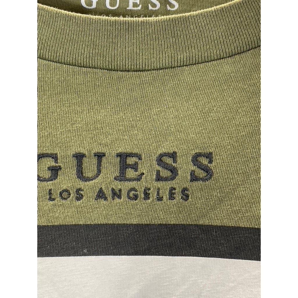 GUESS Men's Olive Green Striped Crewneck Short Sleeve T-Shirt SZ M