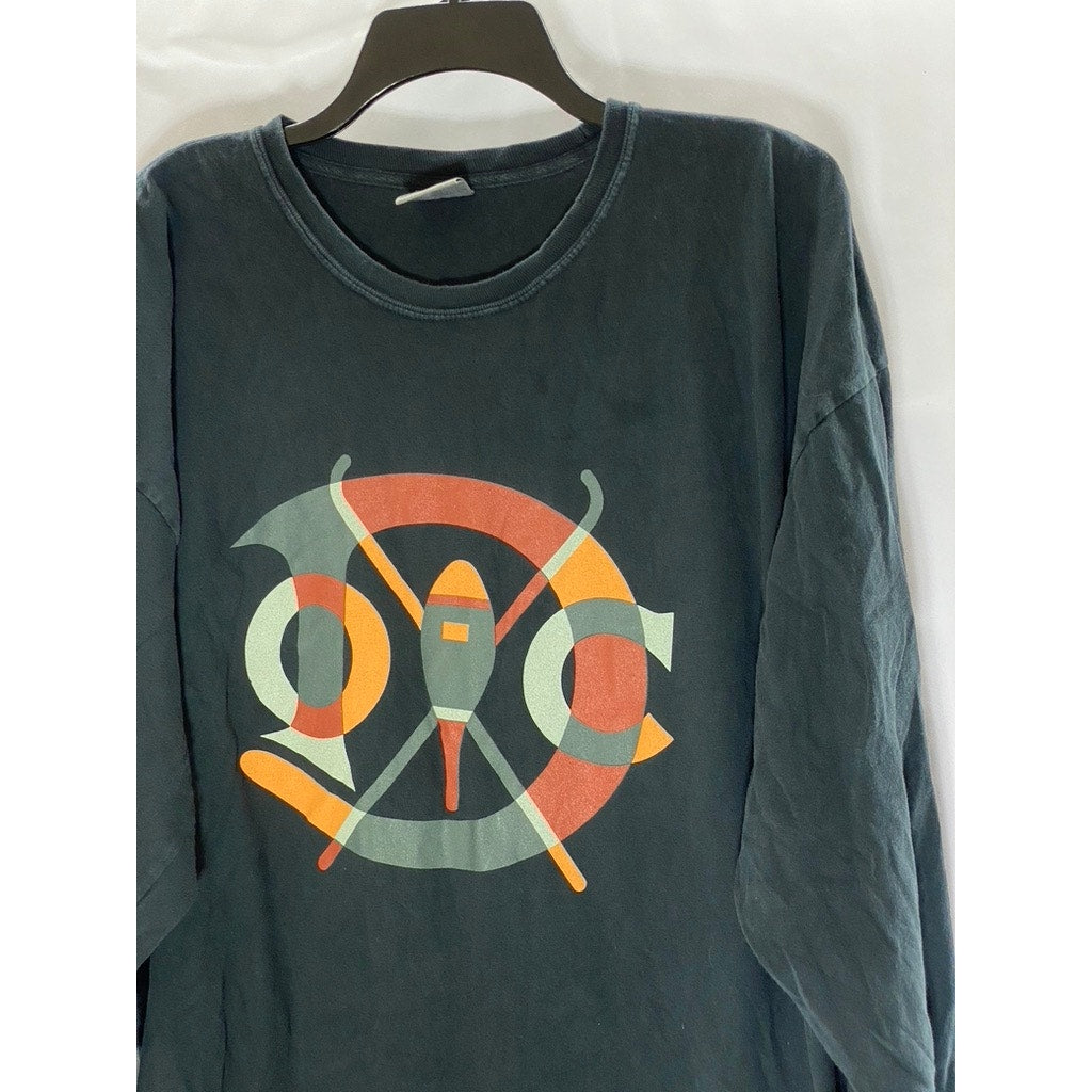 COMFORT COLORS Men's Black Faded Long Sleeve Graphic Long Sleeve Top SZ 3X