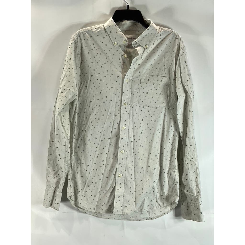 GOODFELLOW & CO Men's Silver Printed Every Wear Slim Button-Up Poplin Shirt SZ M