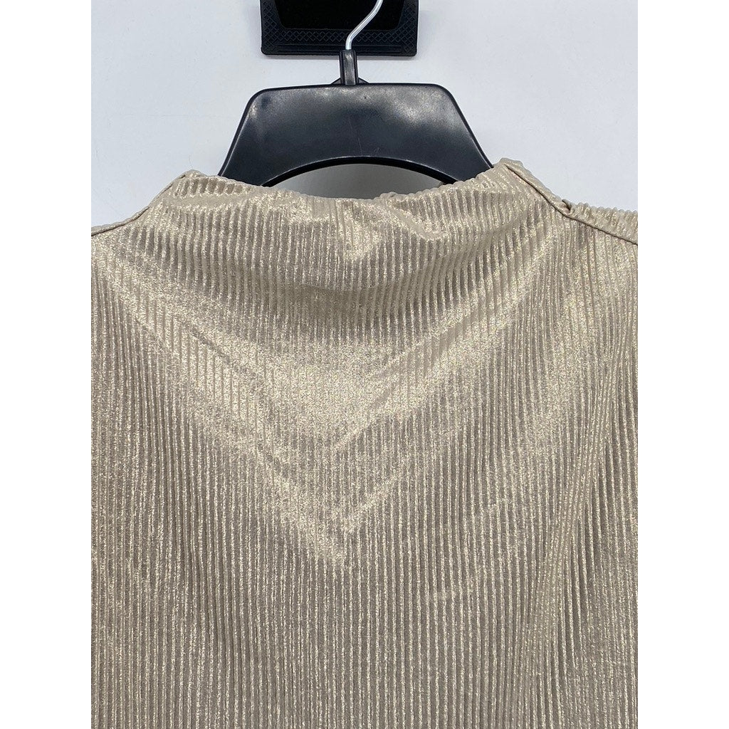 ANN TAYLOR Women's Gold Shimmer Ribbed Mock-Neck Sleeveless Top SZ S