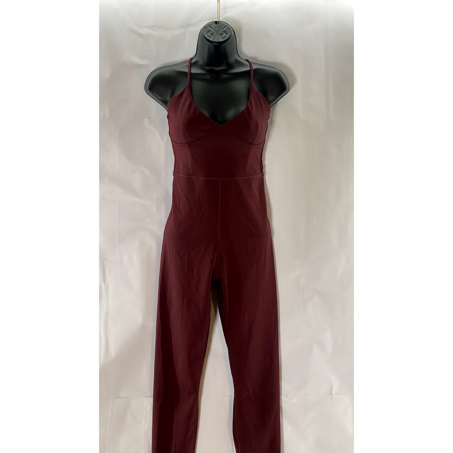 IVL Women's Burgundy V-Neck Spaghetti Cross Back Jumpsuit SZ 6