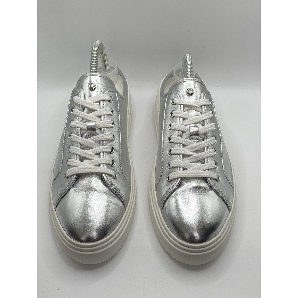 STUART WEITZMAN Women's Silver Skater Slip-On Flatform Mule Sneakers SZ 9.5