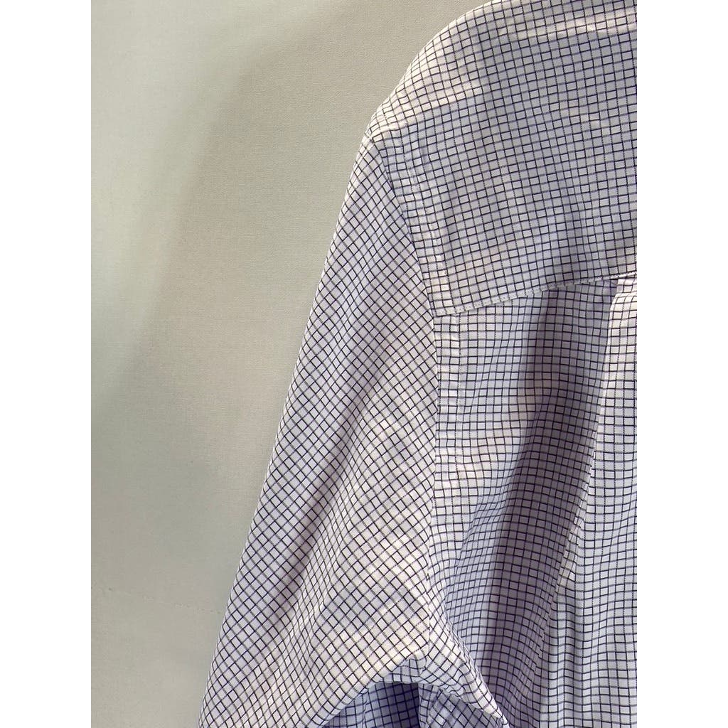 DAVID DONAHUE Men's White/Purple Mini Square Button-Up Long Sleeve Shirt SZ XL