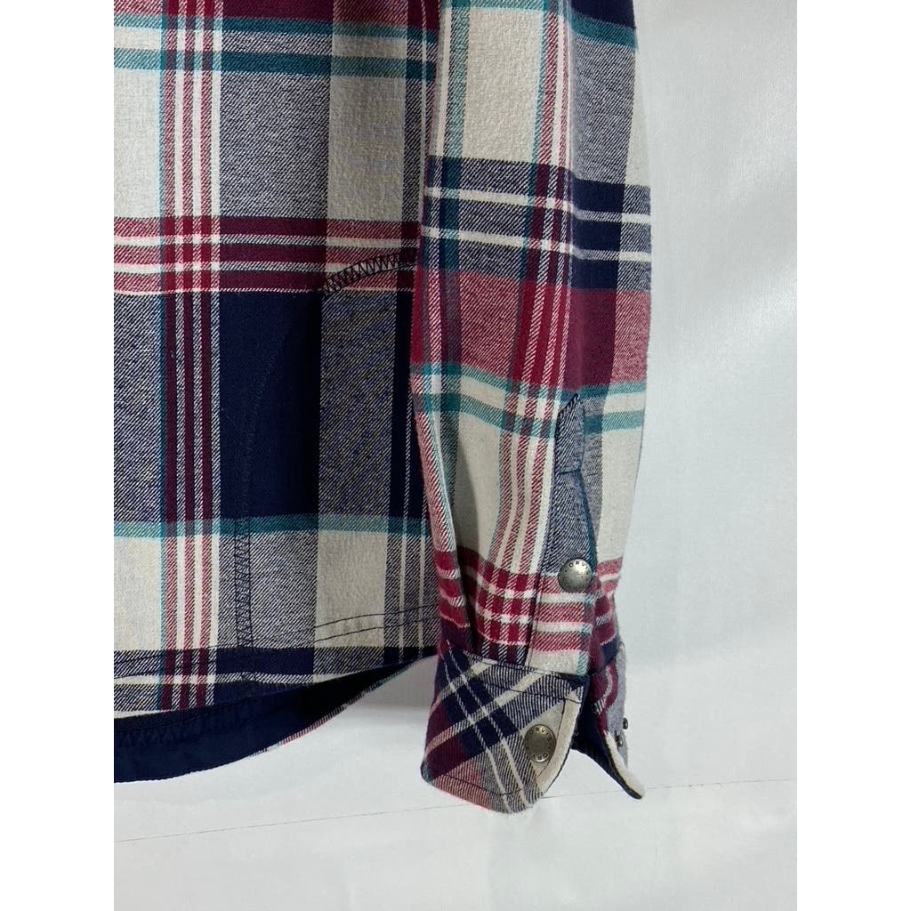 ORVIS Women's Red/Navy Plaid Fleece Lined Flannel Pinnacle Shirt Jacket SZ S