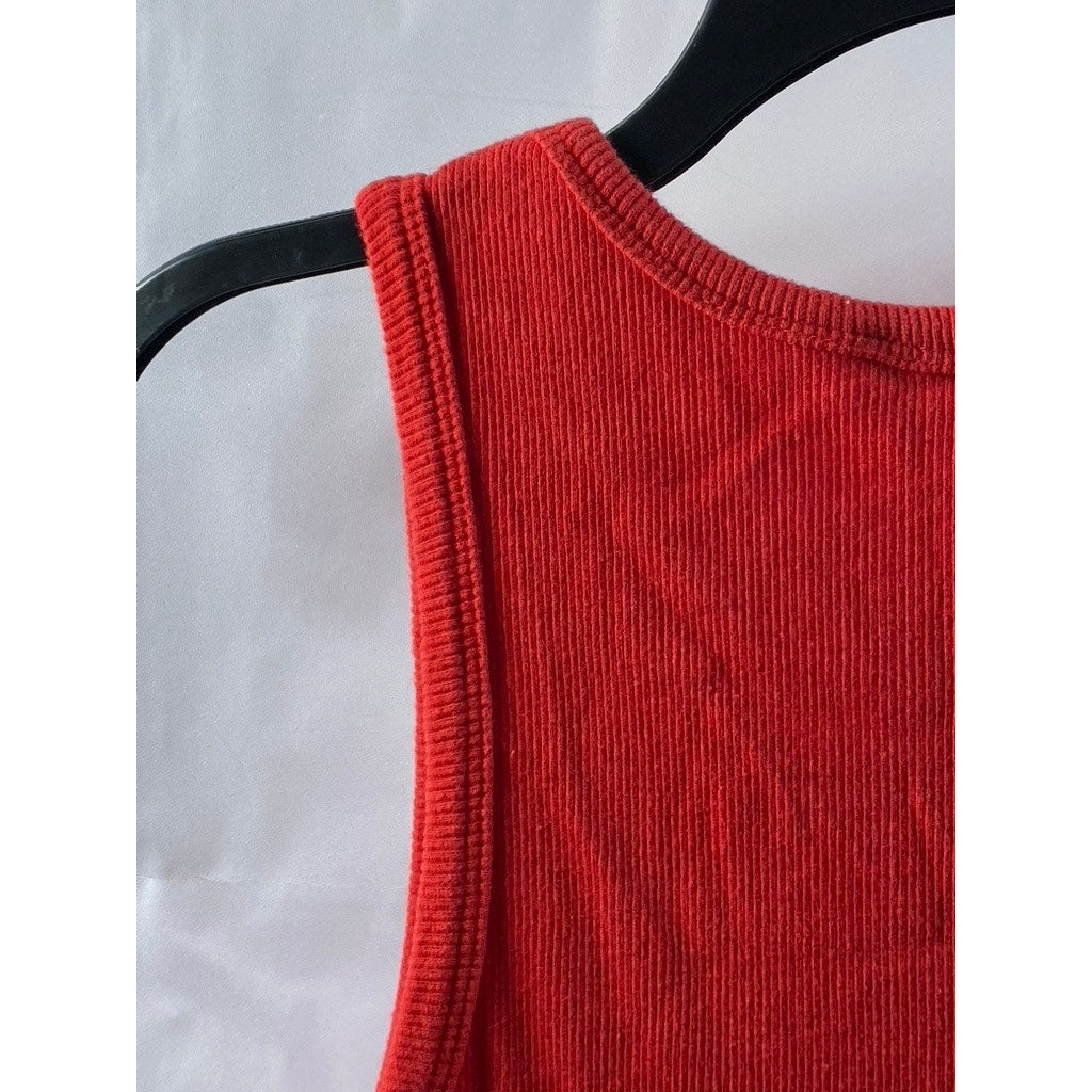 ZARA TRAFALUC Women's Red Ribbed Crewneck Casual Sleeveless Mini Dress SZ L