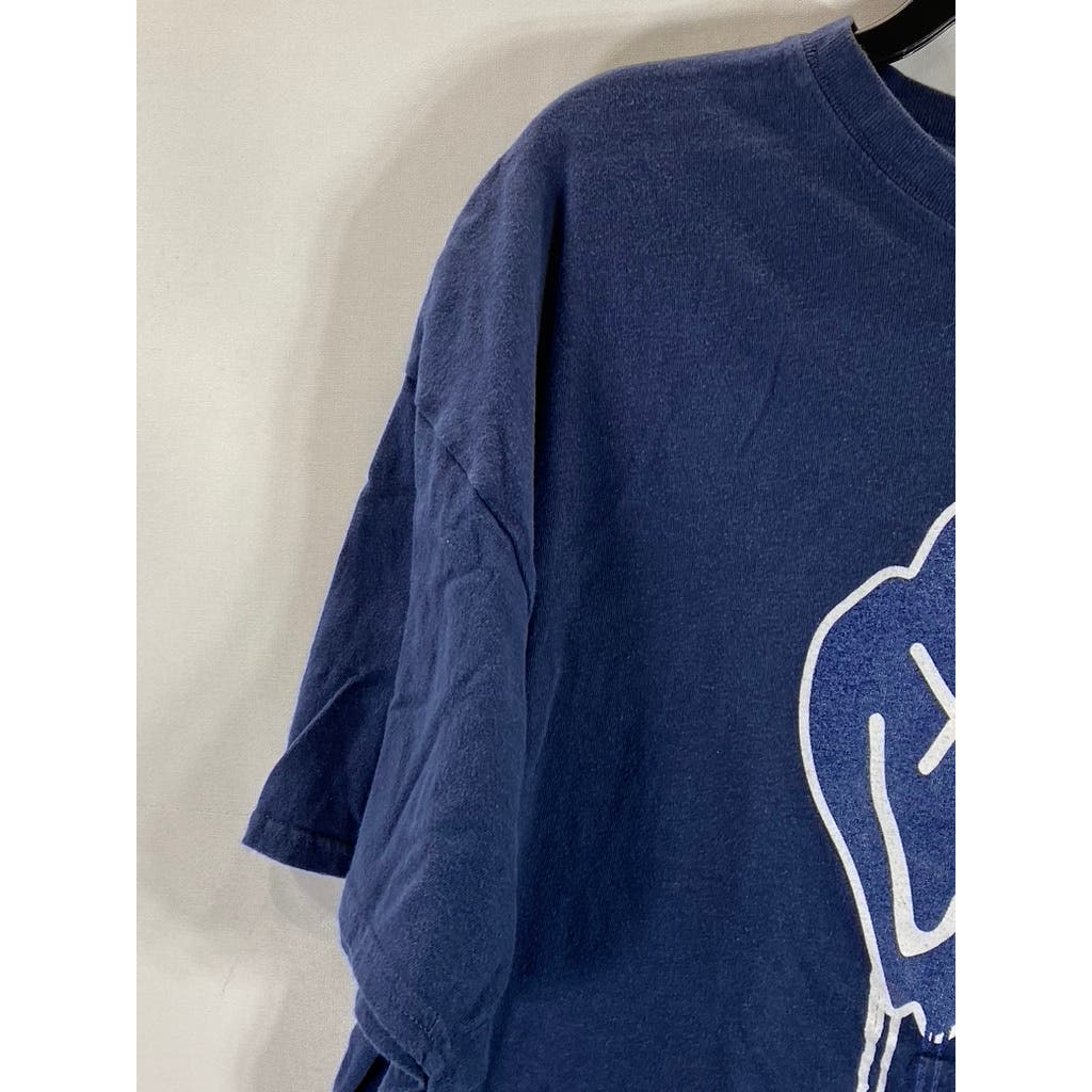 BOOHOO Men's Navy Crewneck Oversized Tonal Drip Face Graphic T-Shirt SZ L