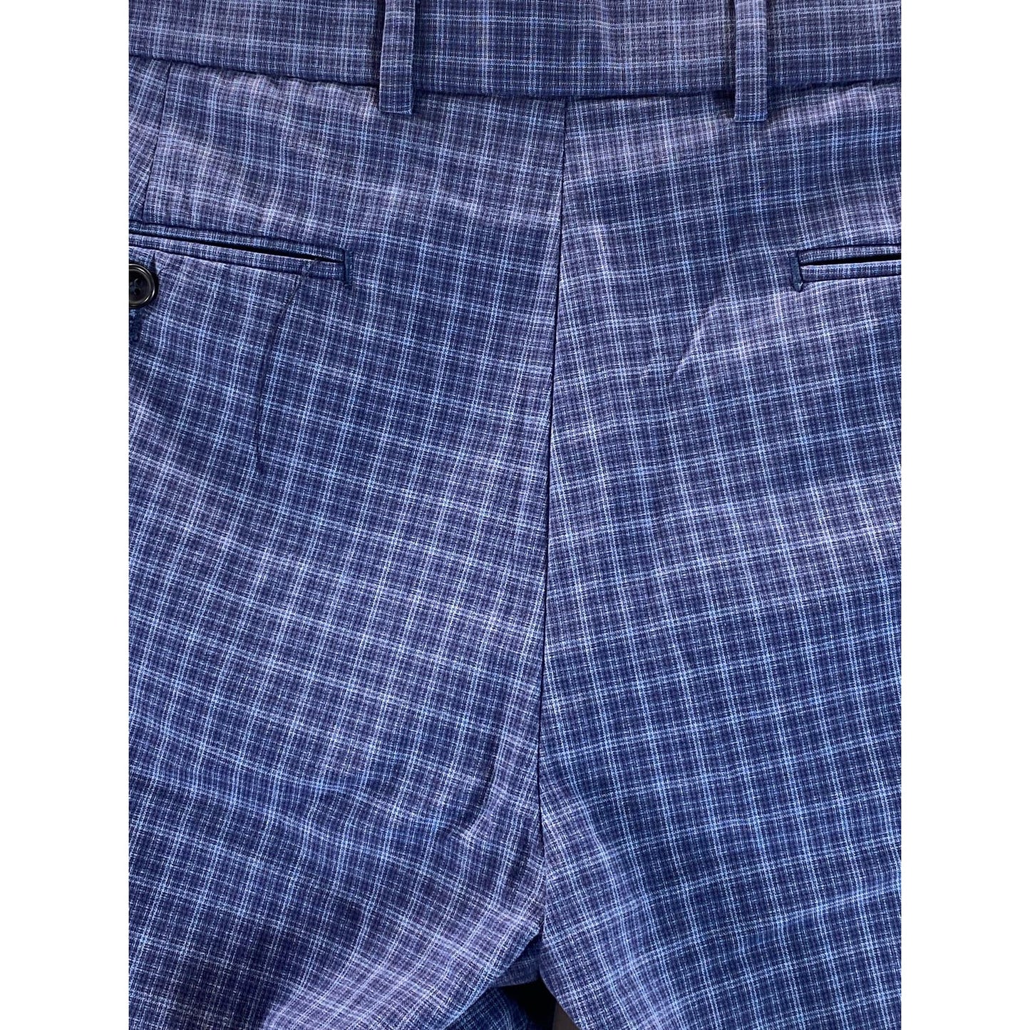 TOMMY HILFIGER Men's Blue Mini Check Modern-Fit Flat Front Dress Pant SZ 36X30