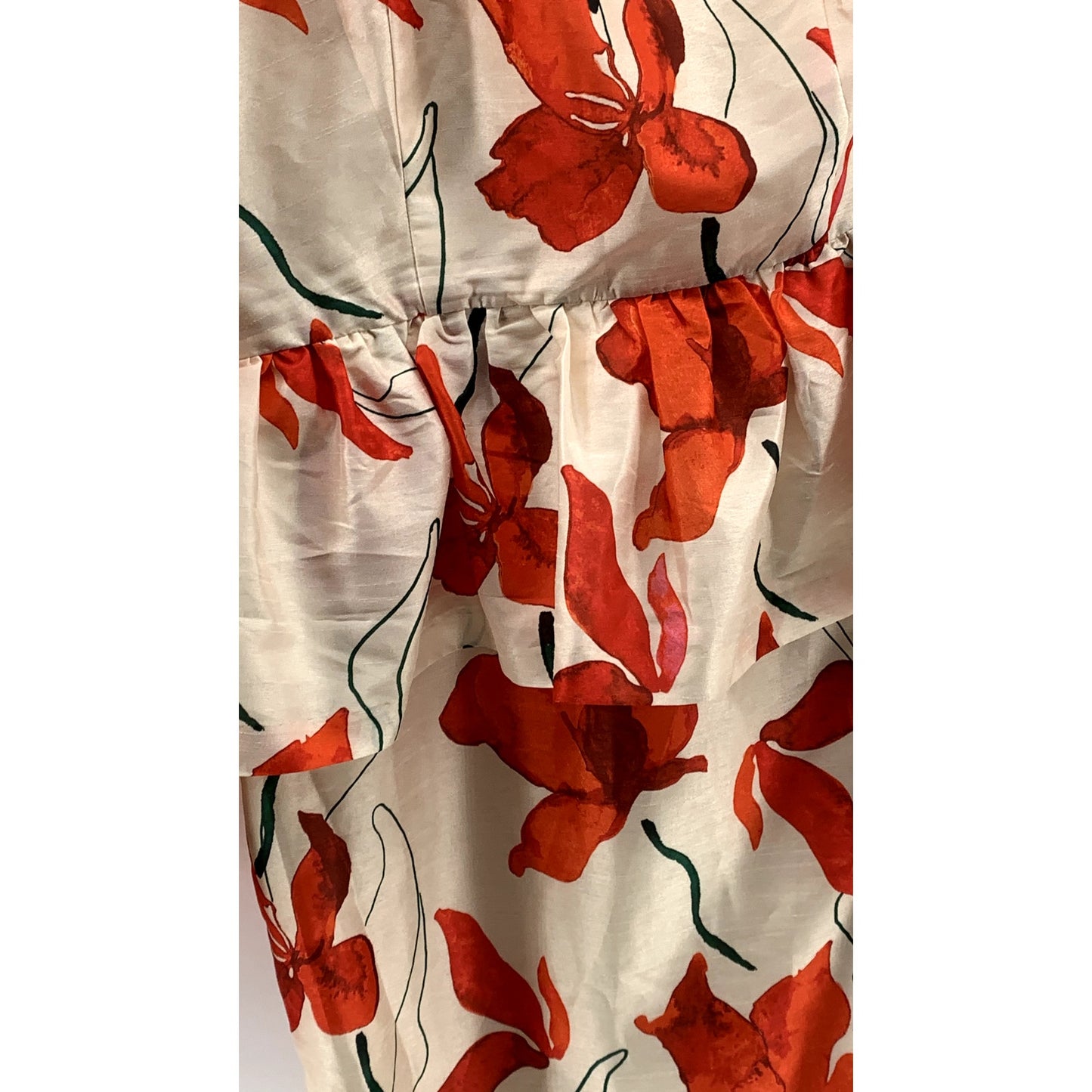 ANTHROPOLOGIE X HUTCH Women's White-Red Floral One-Shoulder Ruffle Dress SZ 10