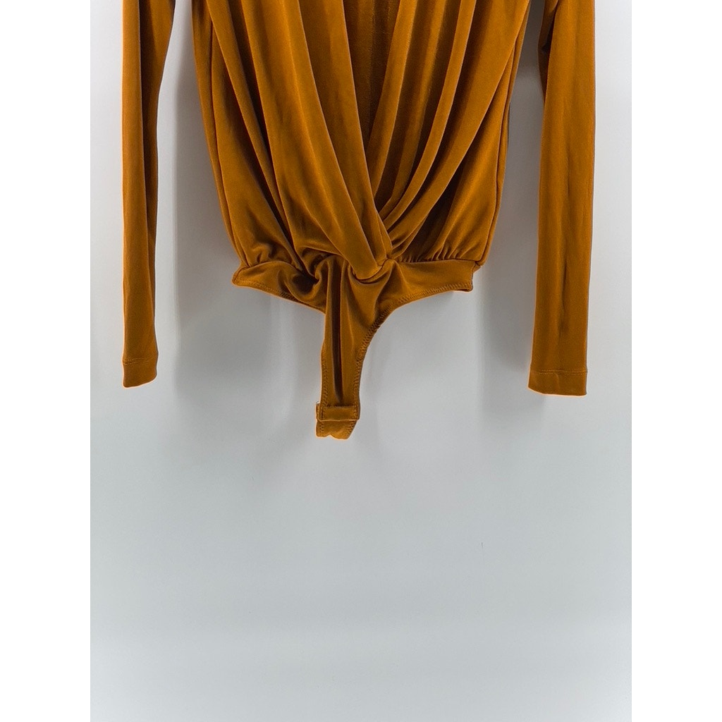 FREE PEOPLE INTIMATELY Women's Orange Surplice Pleated Long Sleeve Bodysuit SZXS