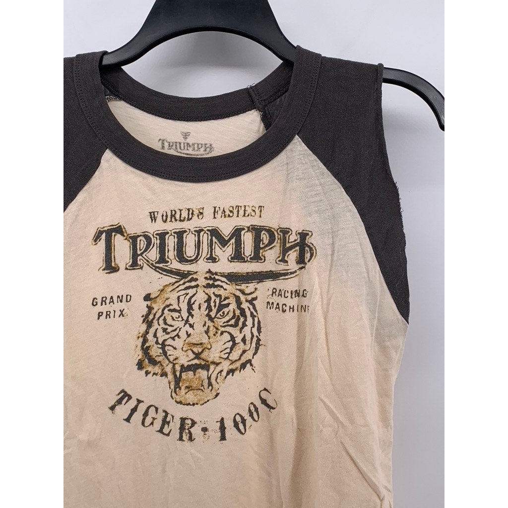 TRIUMPH By Lucky Brand Women's Beige-Gray Crewneck Tiger Sleeveless Top SZ M