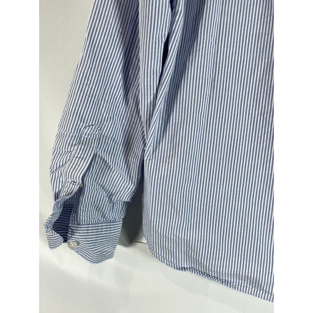 J.CREW Men's Blue/White Striped Slim-Fit Oxford Button-Up Long Sleeve Shirt SZXL