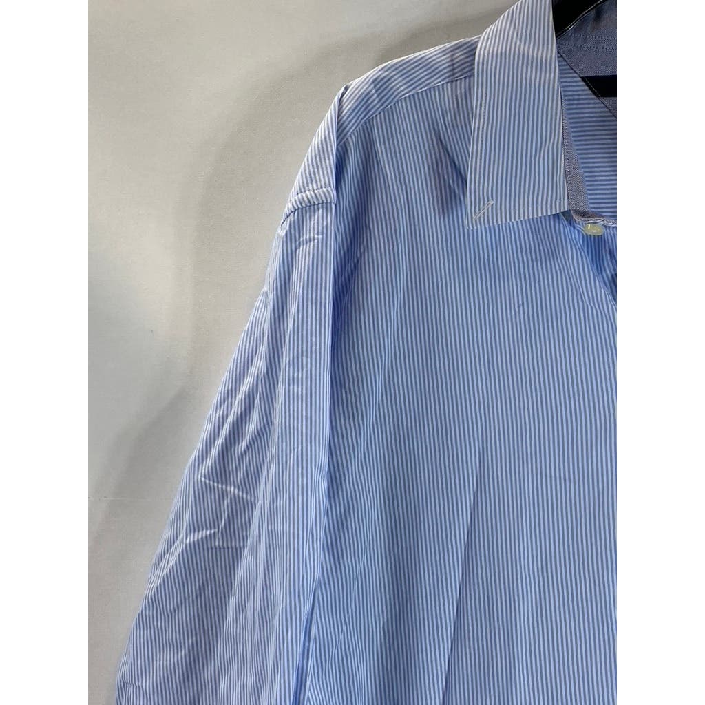 TOMMY HILFIGER Men's Light Blue Striped Classic-Fit Button-Up Shirt SZ XL