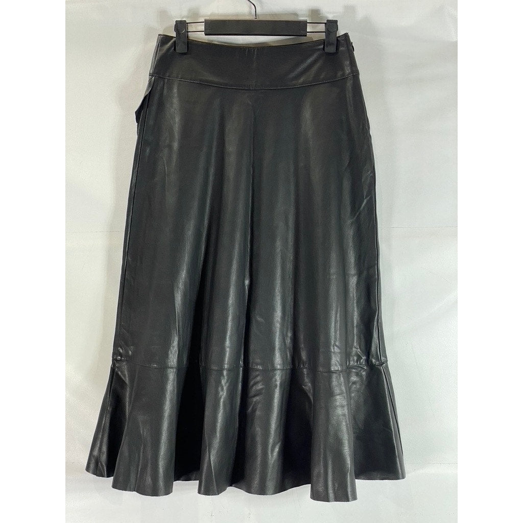 RACHEL RACHEL ROY Women's Black Faux Leather Ruffled Knee Length Skirt SZ 4