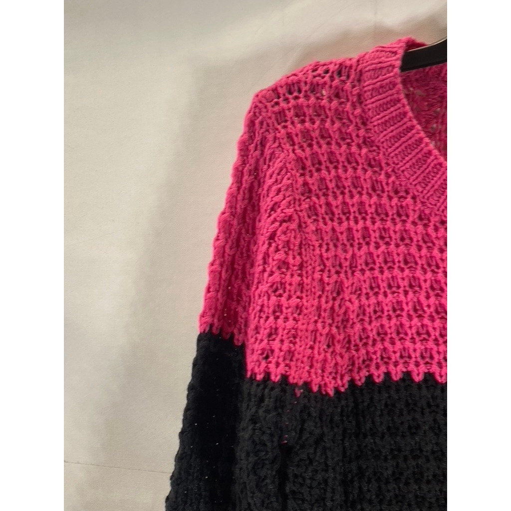 IM IN LOVE WITH DEREK Women's Pink/Black Striped Knit Pullover Sweater SZ M