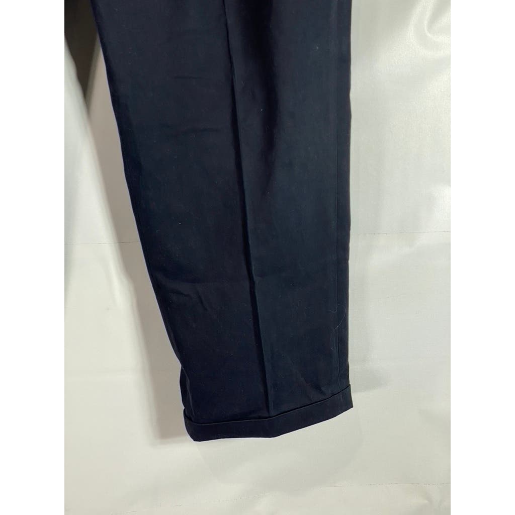 FACONNABLE Men's Solid Black Cotton Pleated Cuffed Dress Pants SZ 38R
