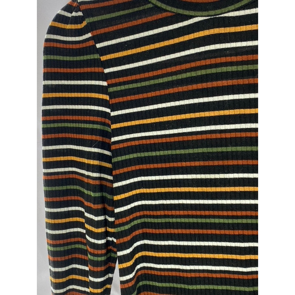 FREE PEOPLE Women's Black-Multicolor I'm Cute Striped Turtleneck Top SZ XS