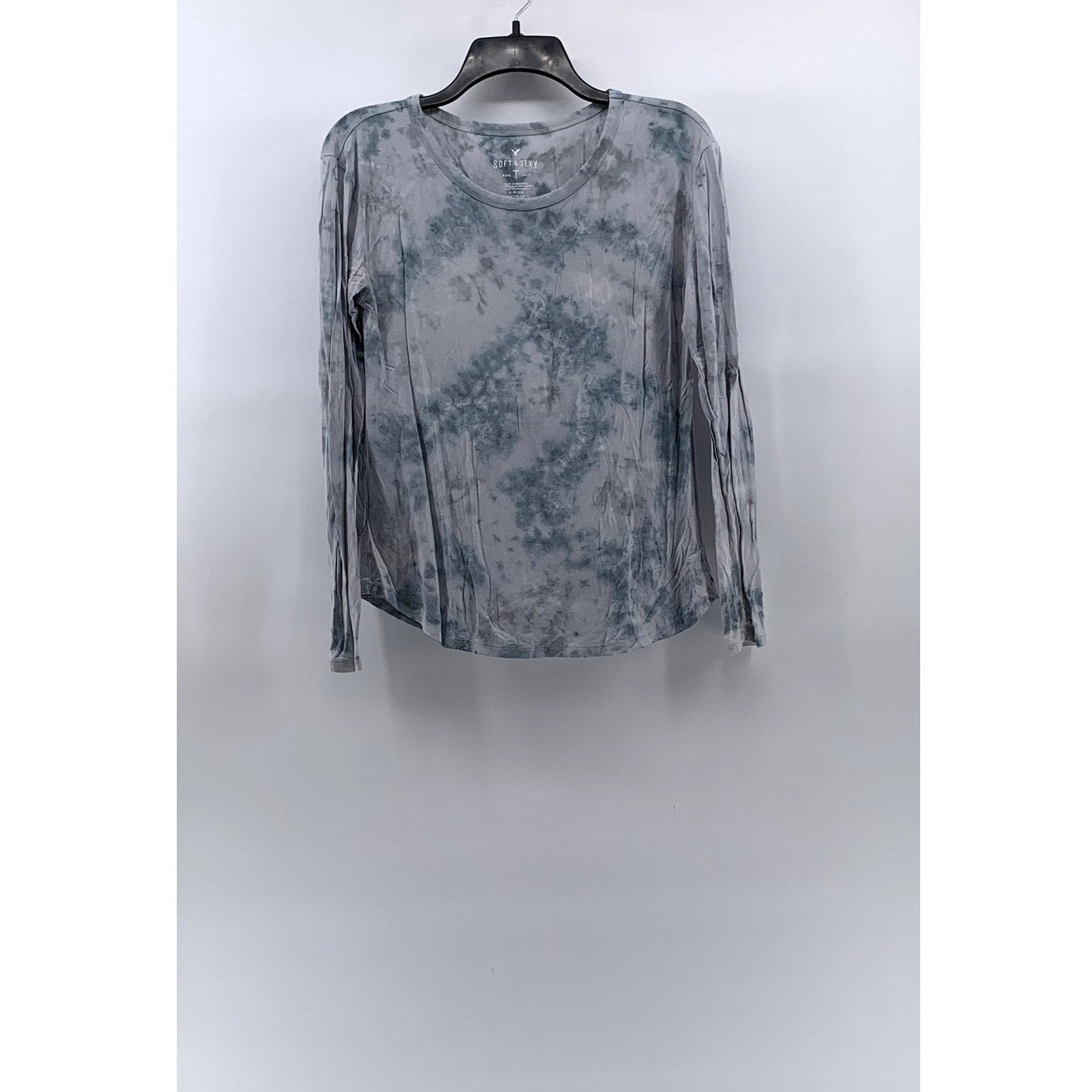 AMERICAN EAGLE Women's Blue Tie-Dye Soft & Sexy Crewneck Long Sleeve Top SZ S
